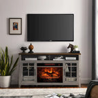 Supporto TV da 55" con camino elettrico integrato, Marrone Rustico
