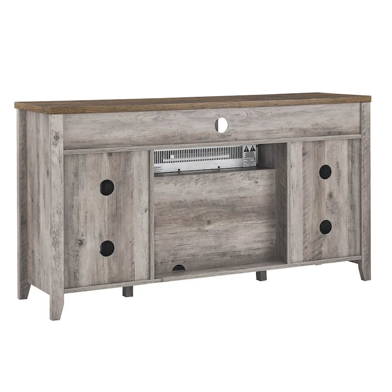 Supporto TV da 55" con camino elettrico integrato, Marrone Rustico