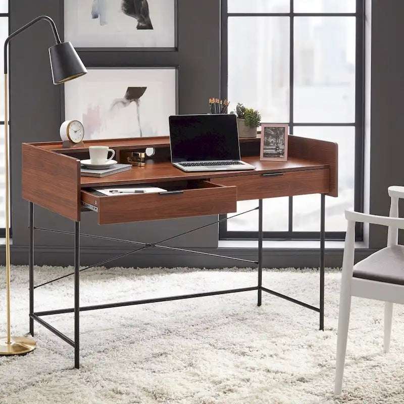 Scrivania in noce con cassetti, stile industriale, 1 persona