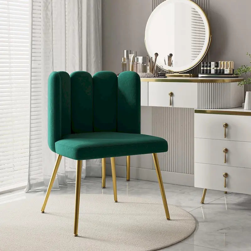 Sedia laterale trapuntata in velluto con gambe in metallo dorato, sedile singolo, 16 colori