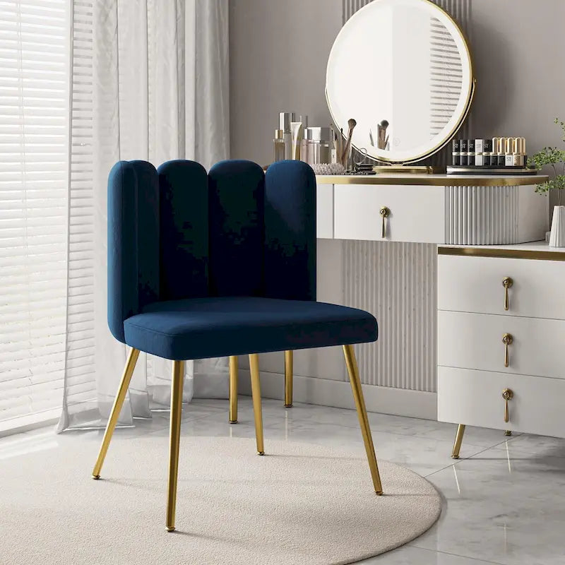 Sedia laterale trapuntata in velluto con gambe in metallo dorato, sedile singolo, 16 colori