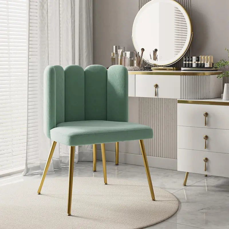 Sedia laterale trapuntata in velluto con gambe in metallo dorato, sedile singolo, 16 colori