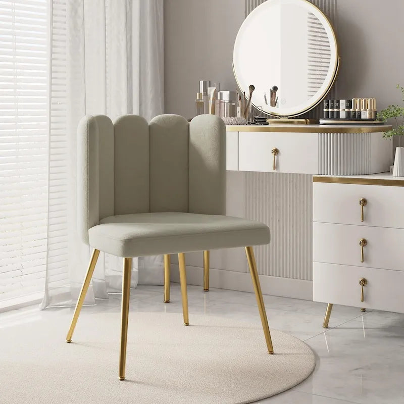 Sedia laterale trapuntata in velluto con gambe in metallo dorato, sedile singolo, 16 colori