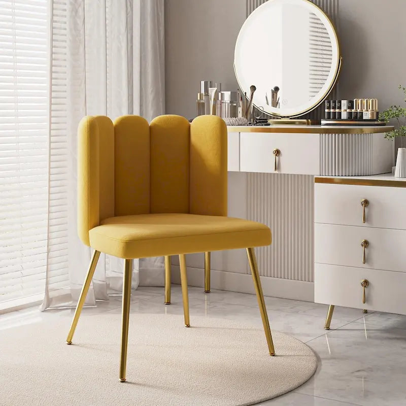Sedia laterale trapuntata in velluto con gambe in metallo dorato, sedile singolo, 16 colori