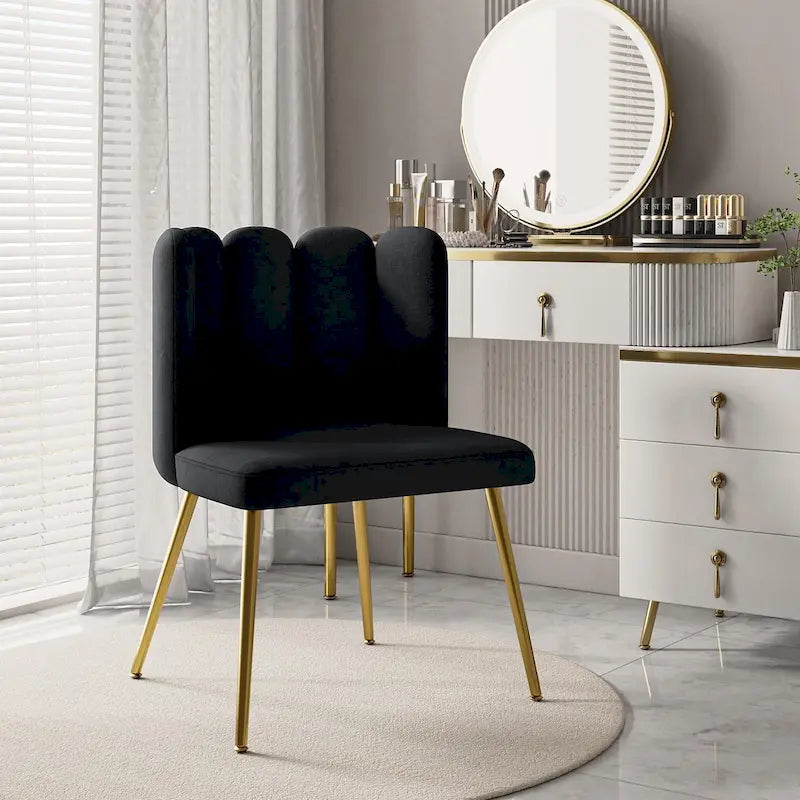 Sedia laterale trapuntata in velluto con gambe in metallo dorato, sedile singolo, 16 colori