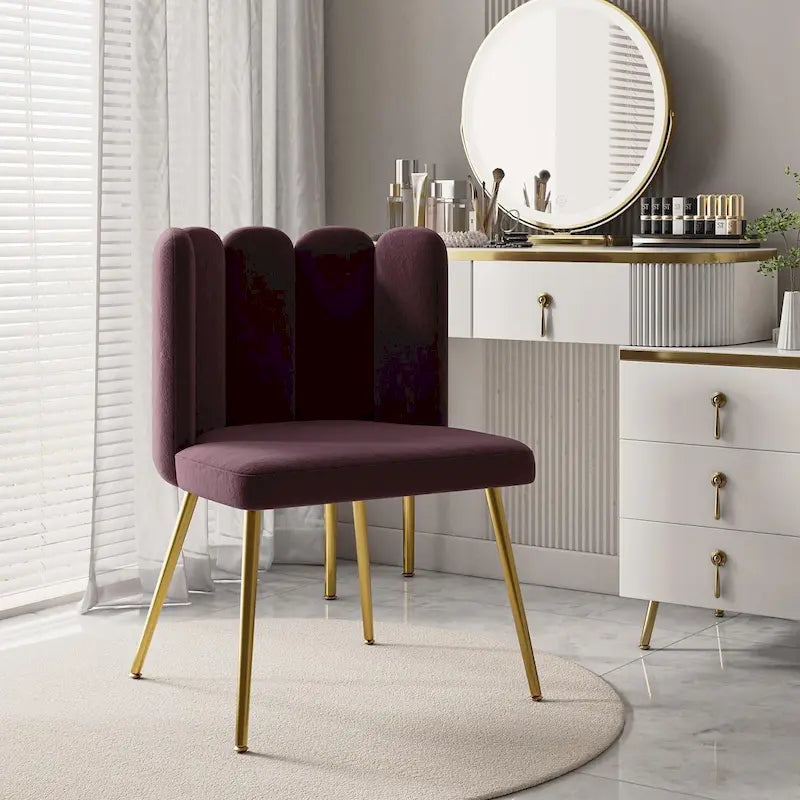 Sedia laterale trapuntata in velluto con gambe in metallo dorato, sedile singolo, 16 colori
