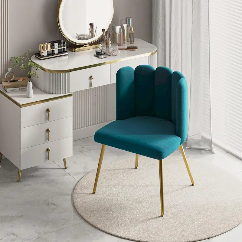 Sedia laterale trapuntata in velluto con gambe in metallo dorato, sedile singolo, 16 colori