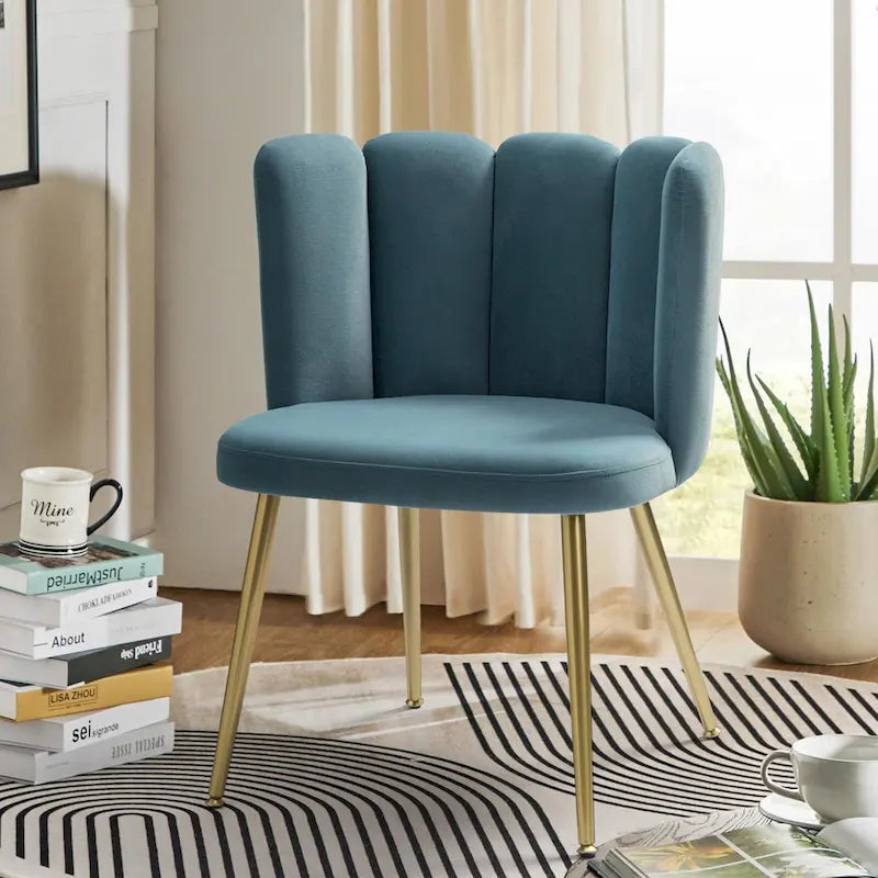 Sedia laterale trapuntata in velluto con gambe in metallo dorato, sedile singolo, 16 colori