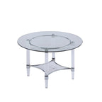 Set da pranzo rotondo a 5 pezzi, in vetro temperato grigio, base in acrilico cromato, 4 posti a sedere