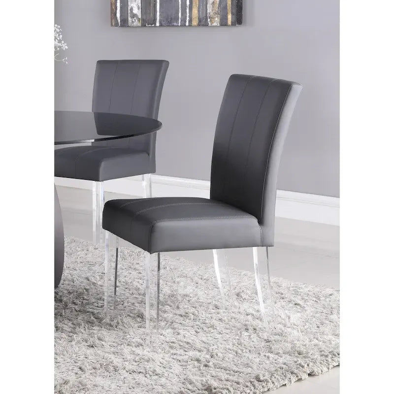 Set da pranzo rotondo a 5 pezzi, in vetro temperato grigio, base in acrilico cromato, 4 posti a sedere