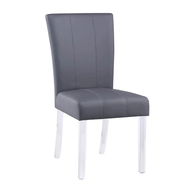 Set da pranzo rotondo a 5 pezzi, in vetro temperato grigio, base in acrilico cromato, 4 posti a sedere