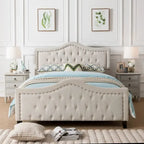 Letto a piattaforma imbottito trapuntato Queen-Size avorio/grigio