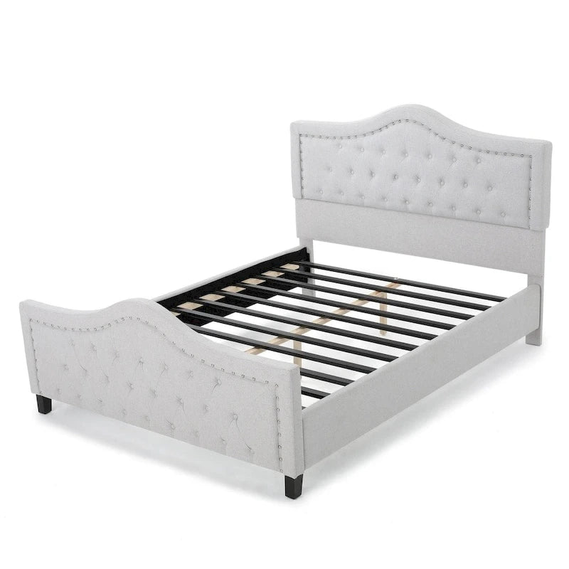Letto a piattaforma imbottito trapuntato Queen-Size avorio/grigio