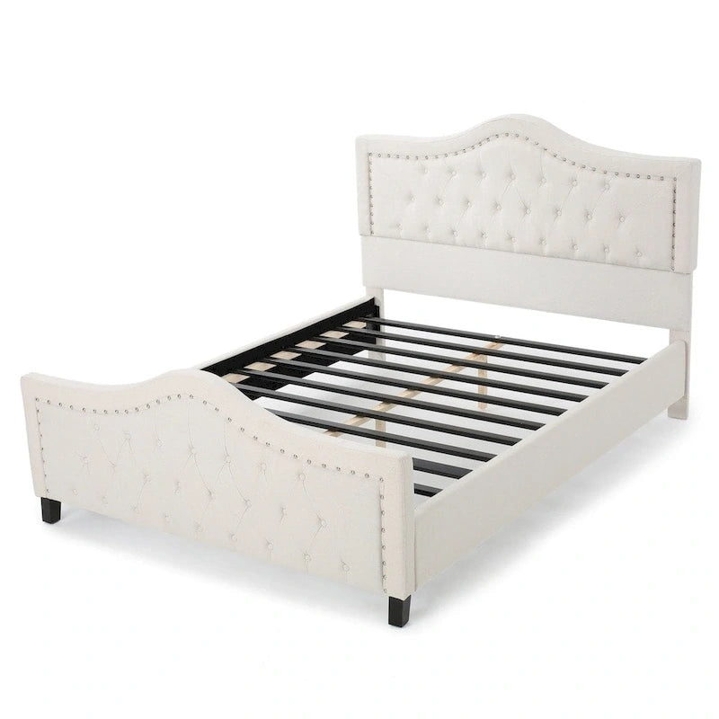 Letto a piattaforma imbottito trapuntato Queen-Size avorio/grigio