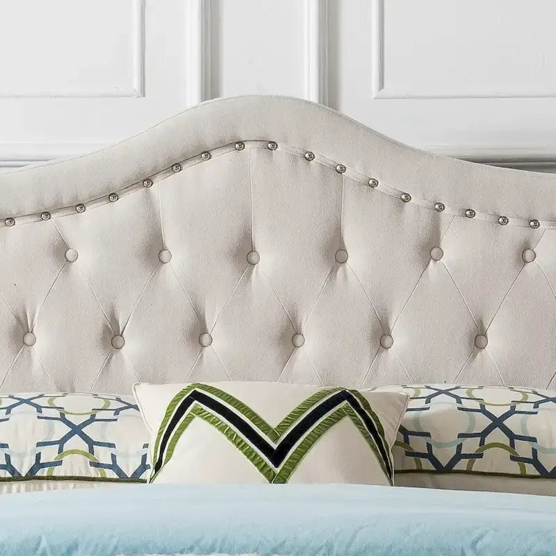Letto a piattaforma imbottito trapuntato Queen-Size avorio/grigio
