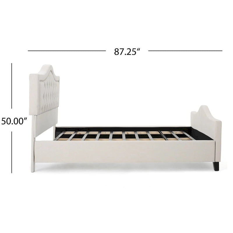 Letto a piattaforma imbottito trapuntato Queen-Size avorio/grigio