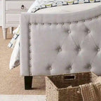 Letto a piattaforma imbottito trapuntato Queen-Size avorio/grigio