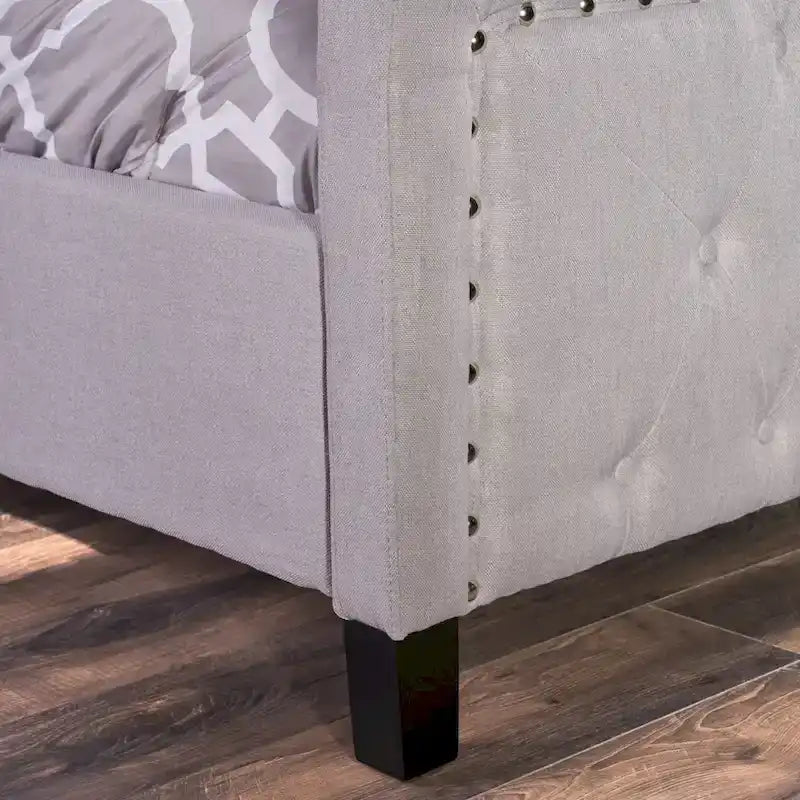 Letto a piattaforma imbottito trapuntato Queen-Size avorio/grigio