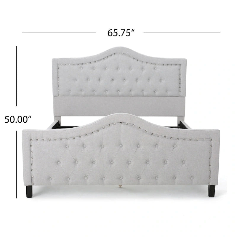 Letto a piattaforma imbottito trapuntato Queen-Size avorio/grigio