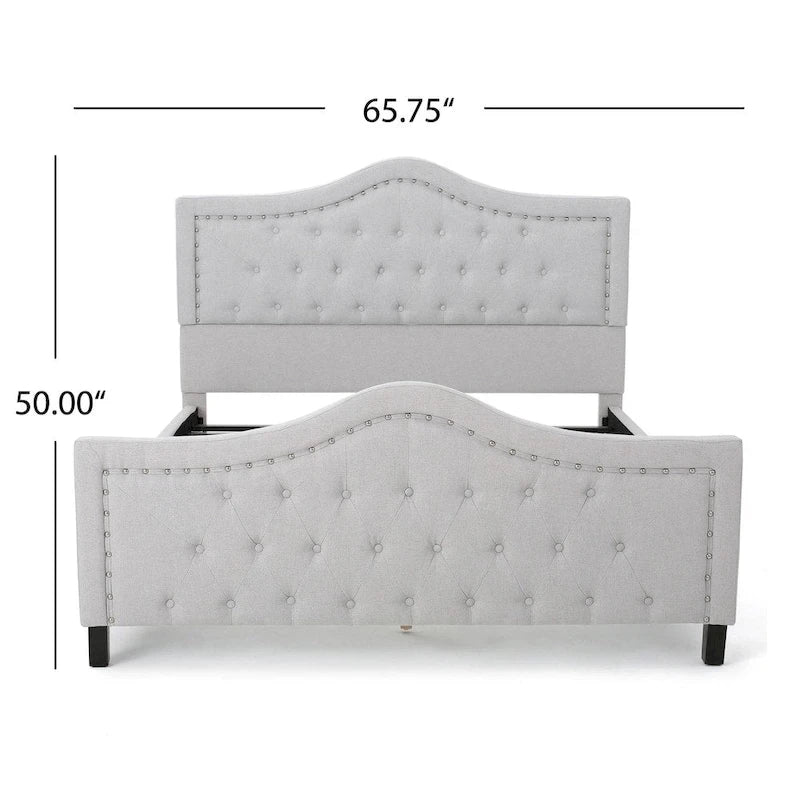 Letto a piattaforma imbottito trapuntato Queen-Size avorio/grigio