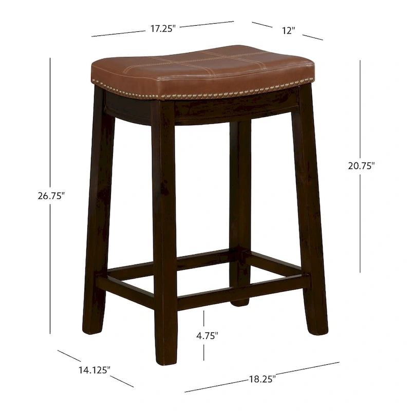 Sgabello da bancone in similpelle color cognac, struttura in legno espresso, seduta singola
