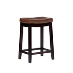 Sgabello da bancone in similpelle color cognac, struttura in legno espresso, seduta singola
