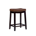 Sgabello da bancone in similpelle color cognac, struttura in legno espresso, seduta singola
