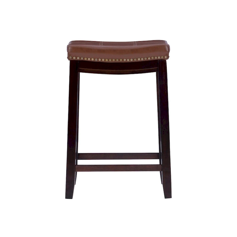 Sgabello da bancone in similpelle color cognac, struttura in legno espresso, seduta singola