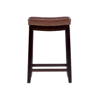 Sgabello da bancone in similpelle color cognac, struttura in legno espresso, seduta singola