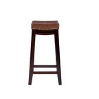 Sgabello da bancone in similpelle color cognac, struttura in legno espresso, seduta singola