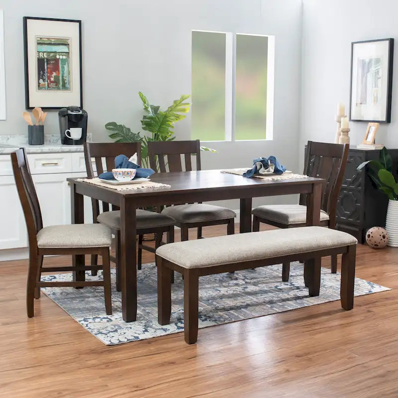 Set sala da pranzo da 6 pezzi in stile rustico beige/marrone, 6 posti a sedere