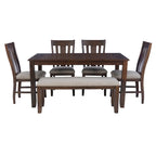 Set sala da pranzo da 6 pezzi in stile rustico beige/marrone, 6 posti a sedere
