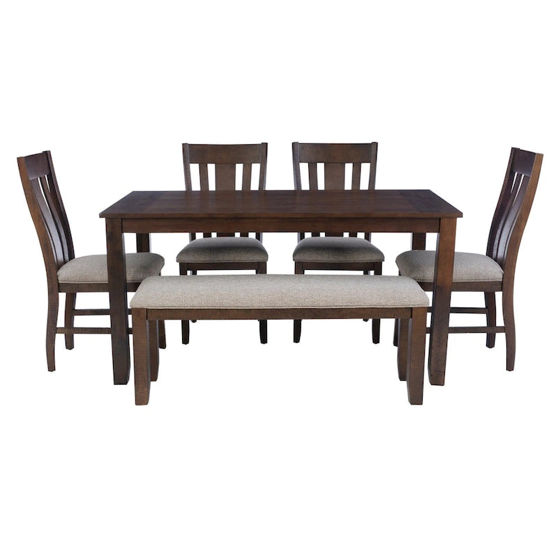 Set sala da pranzo da 6 pezzi in stile rustico beige/marrone, 6 posti a sedere