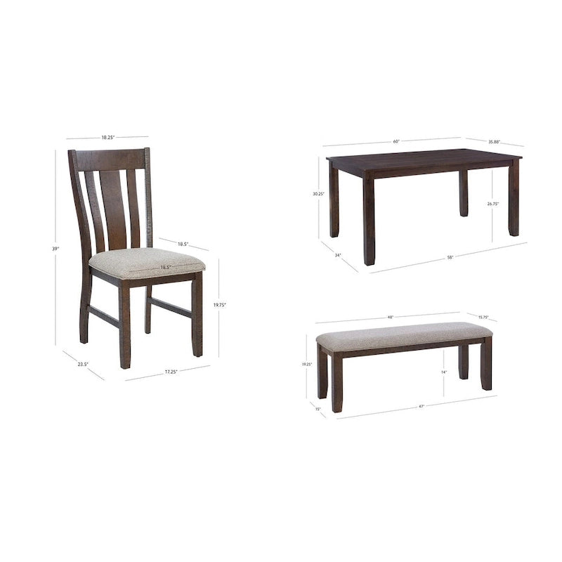 Set sala da pranzo da 6 pezzi in stile rustico beige/marrone, 6 posti a sedere