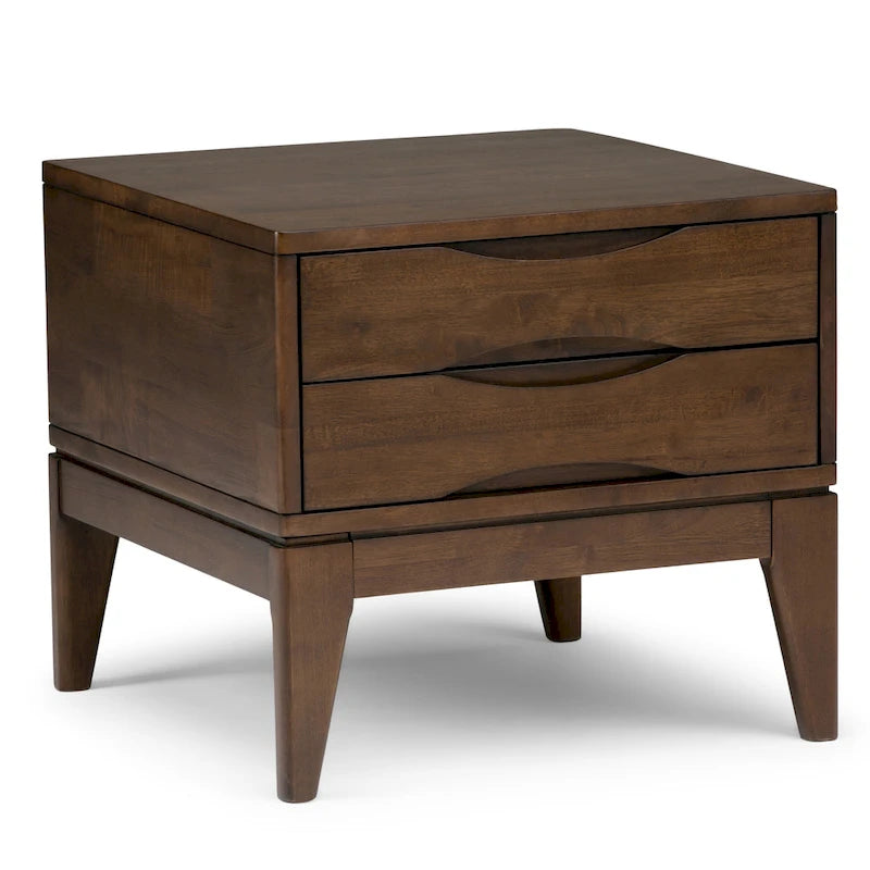 Tavolino quadrato con 2 cassetti noce/teak marrone – In legno massello di gomma