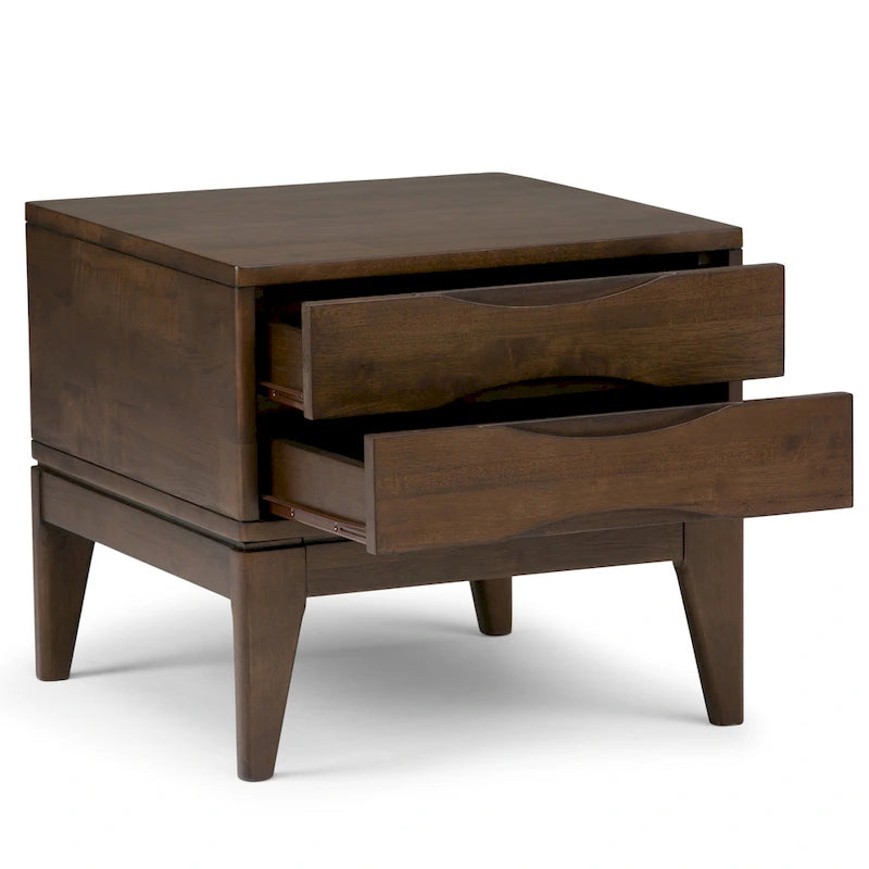 Tavolino quadrato con 2 cassetti noce/teak marrone – In legno massello di gomma