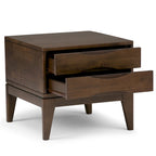 Tavolino quadrato con 2 cassetti noce/teak marrone – In legno massello di gomma
