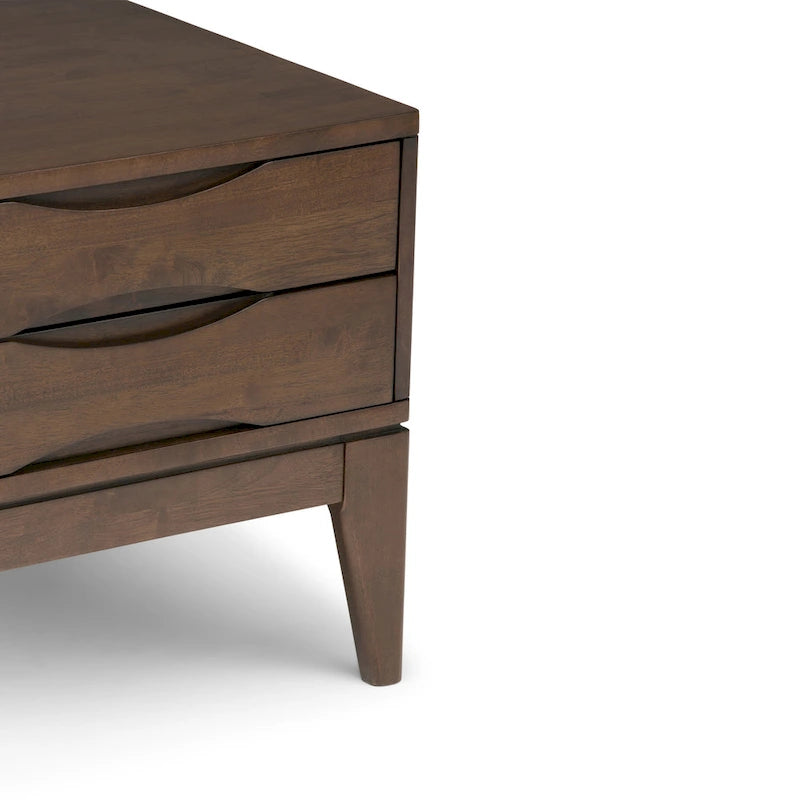 Tavolino quadrato con 2 cassetti noce/teak marrone – In legno massello di gomma
