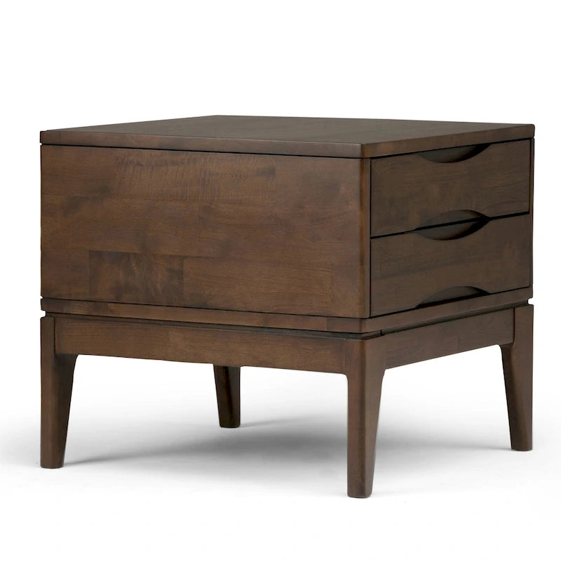 Tavolino quadrato con 2 cassetti noce/teak marrone – In legno massello di gomma