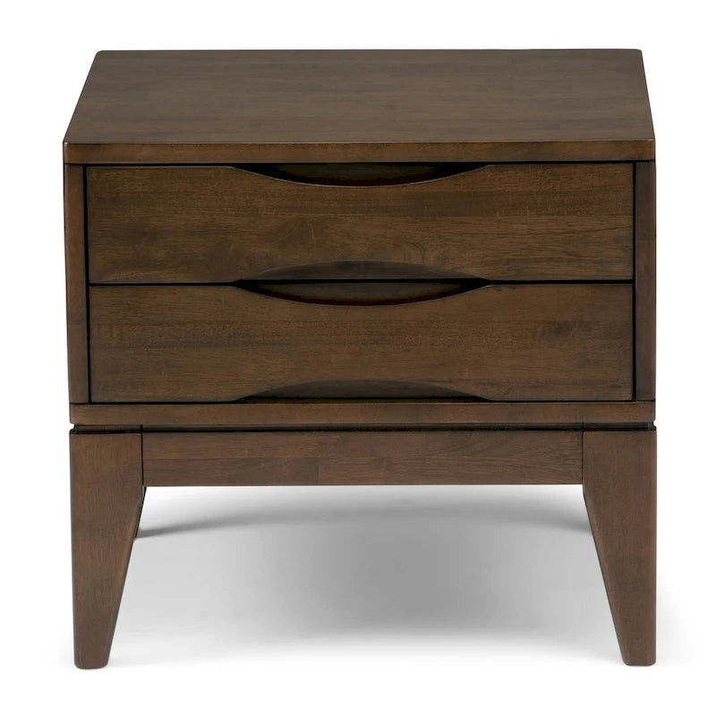Tavolino quadrato con 2 cassetti noce/teak marrone – In legno massello di gomma