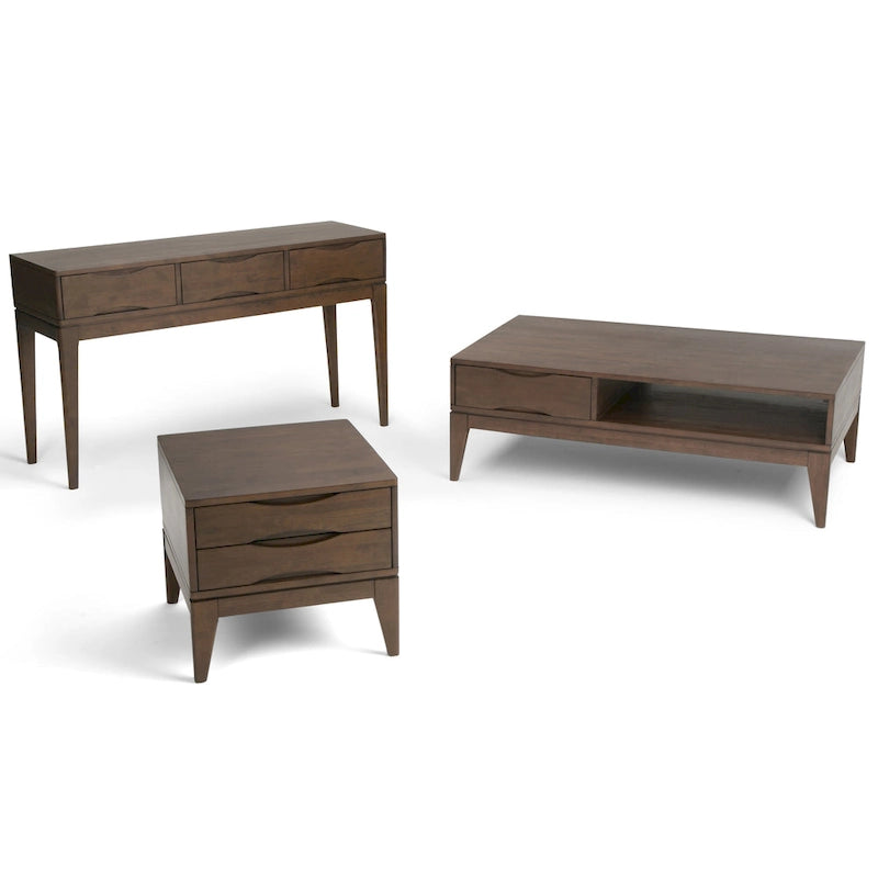 Tavolino quadrato con 2 cassetti noce/teak marrone – In legno massello di gomma