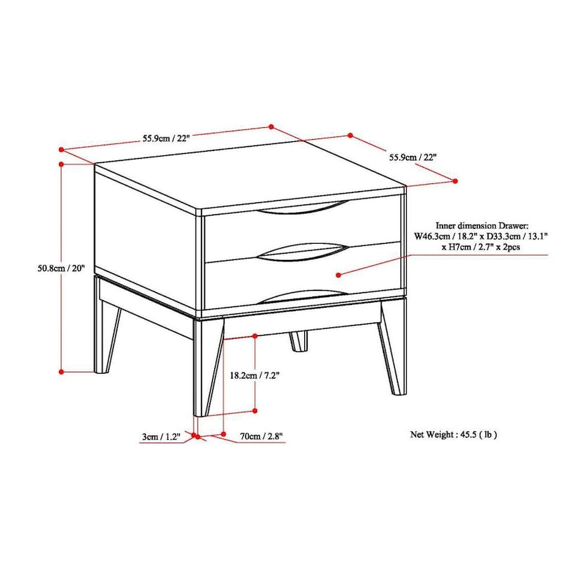 Tavolino quadrato con 2 cassetti noce/teak marrone – In legno massello di gomma