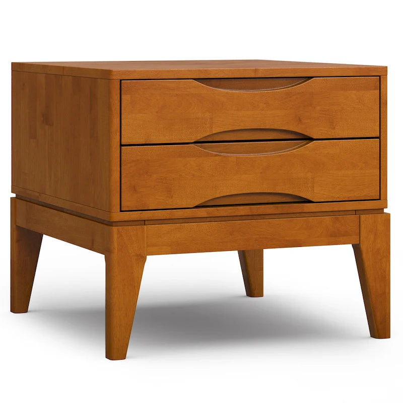 Tavolino quadrato con 2 cassetti noce/teak marrone – In legno massello di gomma