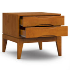 Tavolino quadrato con 2 cassetti noce/teak marrone – In legno massello di gomma