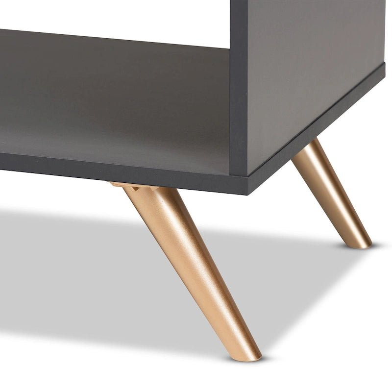 Tavolino da Caffè Moderno in Legno Grigio Scuro e Oro con Cassetto e Ripiano Aperto