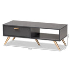 Tavolino da Caffè Moderno in Legno Grigio Scuro e Oro con Cassetto e Ripiano Aperto
