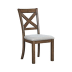 Sedie da pranzo con schienale a croce imbottite beige, finitura noce moscata, set da 2