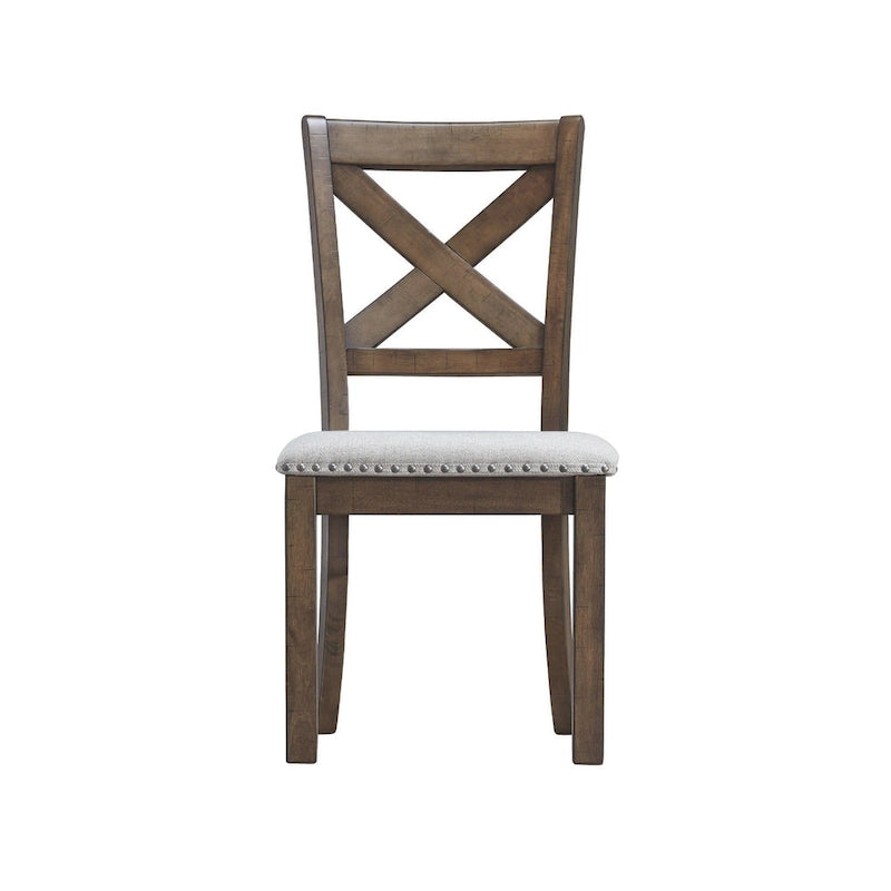 Sedie da pranzo con schienale a croce imbottite beige, finitura noce moscata, set da 2