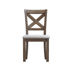 Sedie da pranzo con schienale a croce imbottite beige, finitura noce moscata, set da 2