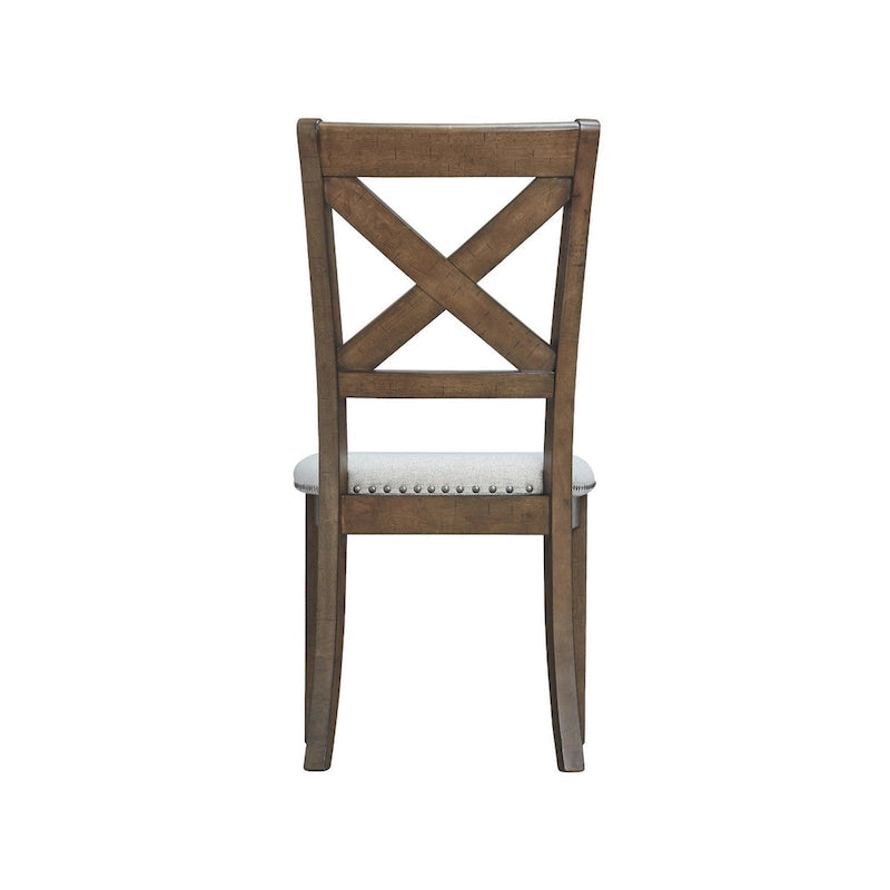 Sedie da pranzo con schienale a croce imbottite beige, finitura noce moscata, set da 2